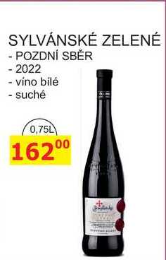 Templářské sklepy 0,75l SYLVÁNSKÉ ZELENÉ - POZDNÍ SBĚR -2022 