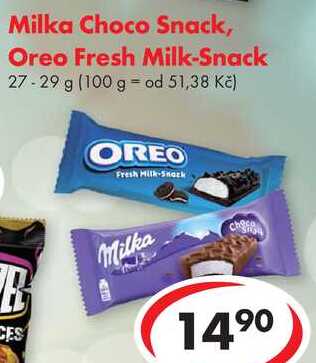 Milka Choco Snack, Oreo Fresh Milk-Snack, 27-29 g 