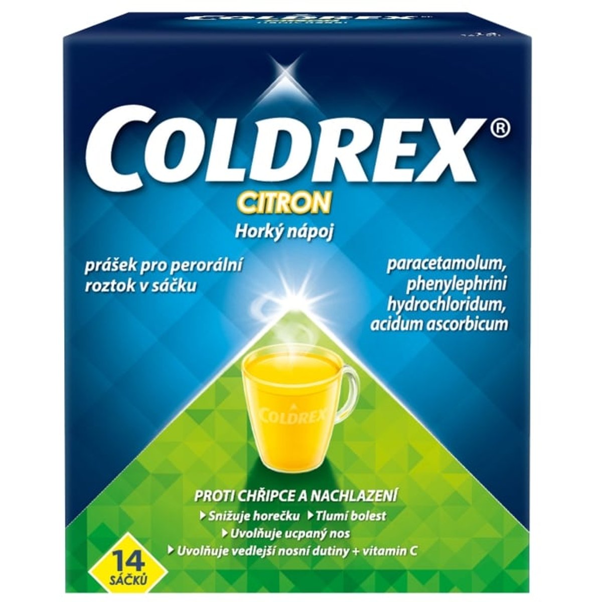 COLDREX HORKÝ NÁPOJ CITRON 750MG/10MG/60MG Prášek pro perorální roztok v sáčku 14 II