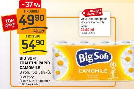 BIG SOFT TOALETNÍ PAPÍR CAMOMILE 8 rolí, 150 útržků, 3 vrstvý