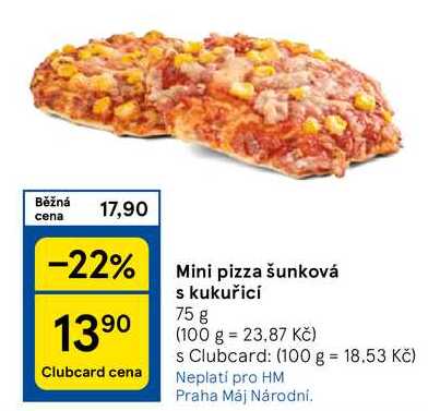 Mini pizza šunková s kukuřicí, 75 g 