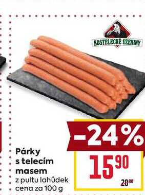 Párky s telecím masem z pultu lahůdek cena za 100 g