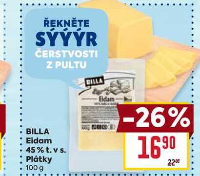 BILLA Eidam 45% t. v s. Plátky 100 g