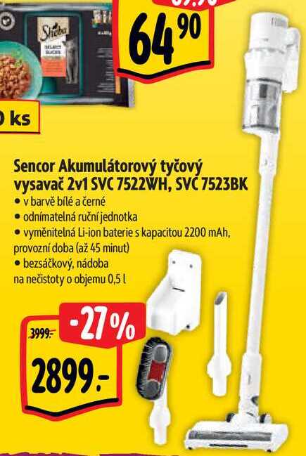 Sencor Akumulátorový tyčový vysavač 2v1 SVC 7522WH, SVČ 7523BK 