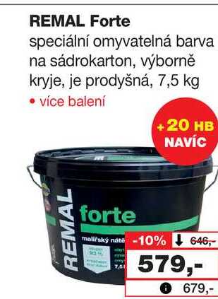 REMAL Forte speciální omyvatelná barva na sádrokarton, výborně kryje, je prodyšná, 7,5 kg 