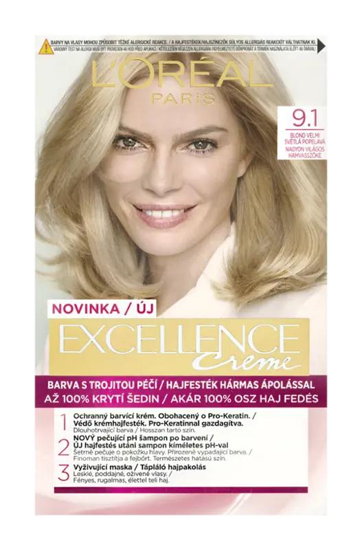 L'Oréal Barva na vlasy Excellence Creme 9.1 blond velmi světlá popelavá, 1 ks