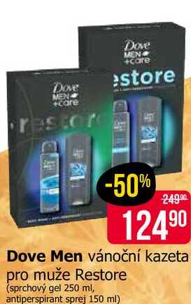 Dove Men vánoční kazeta pro muže Restore (sprchový gel 250 ml, antiperspirant sprej 150 ml) 