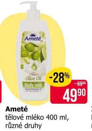 Ameté tělové mléko 400 ml, různé druhy 