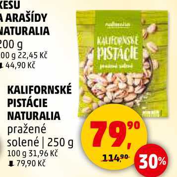 KALIFORNSKÉ PISTÁCIE NATURALIA pražené solené, 250 g 