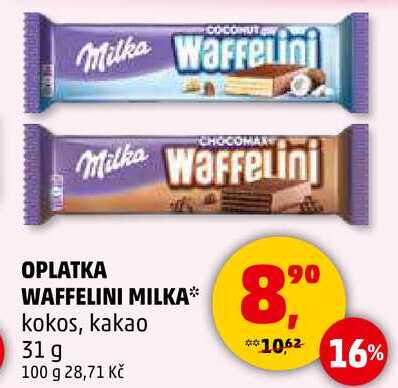 OPLATKA WAFFELINI MILKA kokos, kakao, 31 g 