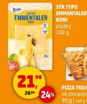 SÝR TYPU EMMENTALER BONI plátky, 100 g