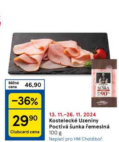 Kostelecké Uzeniny Poctivá šunka řemeslná, 100 g