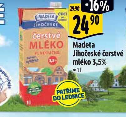   Madeta Jihočeské čerstvé mléko 3,5% 11  