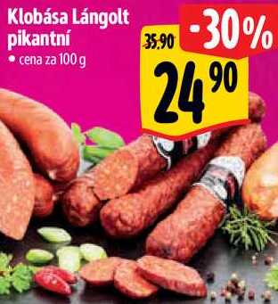 Klobása Lángolt pikantní, cena za 100 g  