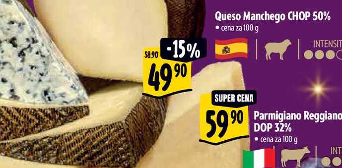 Queso Manchego CHOP 50%, cena za 100 g 