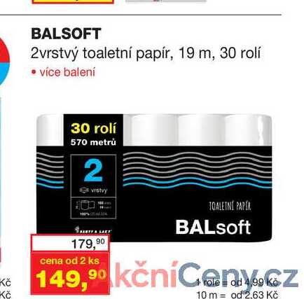 BALSOFT 2vrstvý toaletní papír, 19 m, 30 rolí •