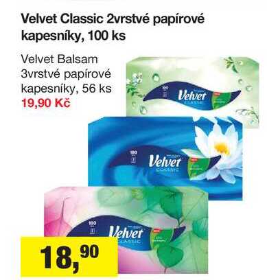 Velvet Classic 2vrstvé papírové kapesníky, 100 ks 