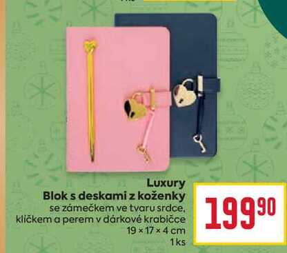 Luxury Blok s deskami z koženky se zámečkem ve tvaru srdce. kličkem a perem v dárkové krabičce 19 x 17 x 4 cm 1ks 