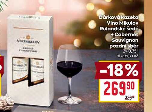 Dárková kazeta Víno Mikulov Rulandské šedé + Cabernet Sauvignon pozdní sběr 2x 0,75l