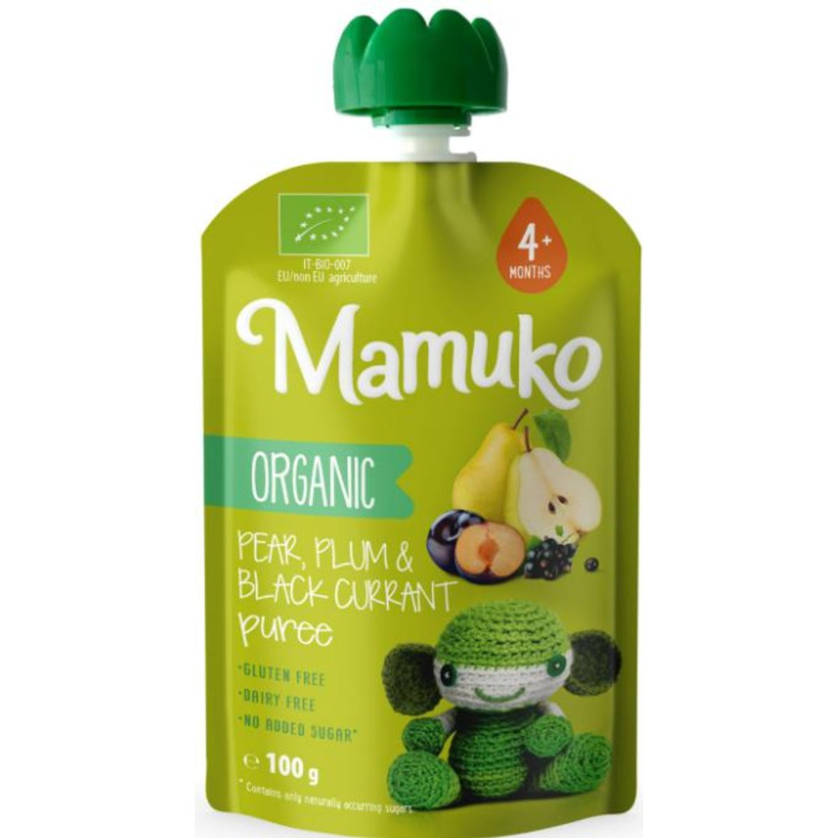 Mamuko BIO Hruška, černý rybíz a švestkové pyré pro miminka od 4. měsíce