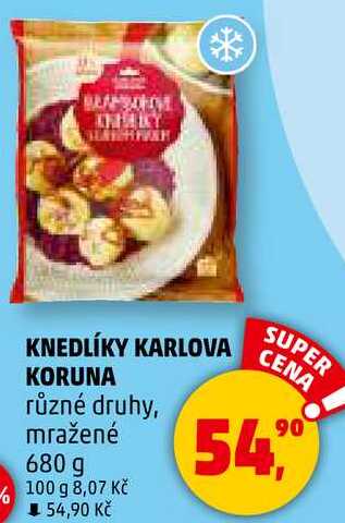 KNEDLÍKY KARLOVA KORUNA různé druhy, mražené, 680 g 