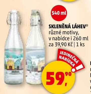 SKLENĚNÁ LÁHEV různé motivy, v nabídce i 260 ml, 1 ks