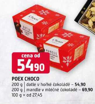 Poex choco 200 g datle v hořké čokoládě 200 g mandle v mléčné čokoládě 