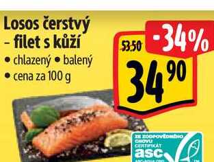 Losos čerstvý - filet s kůží  100 g