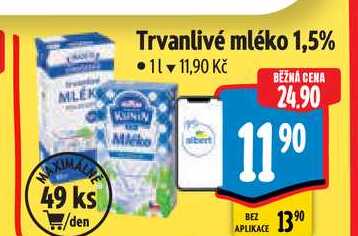  Trvanlivé mléko 1,5%  1 l v akci