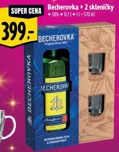 Becherovka + 2 skleničky, 0,7 l v akci