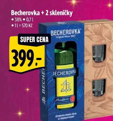 Becherovka + 2 skleničky  l v akci