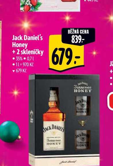 Jack Daniel's Honey +2 skleničky  0,7 l