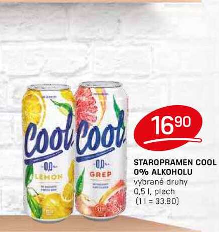 STAROPRAMEN COOL 0% ALKOHOLU vybrané druhy 0,5l, plech 