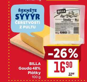 BILLA Gouda 48% Plátky 100 g