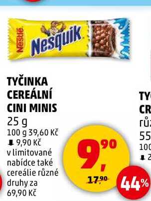 TYČINKA CEREÁLNÍ CINI MINIS, 25 g  v akci