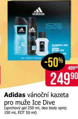 Adidas vánoční kazeta pro muže Ice Dive (sprchový gel 250 ml, deo body sprej 150 ml, EDT 50 ml) 