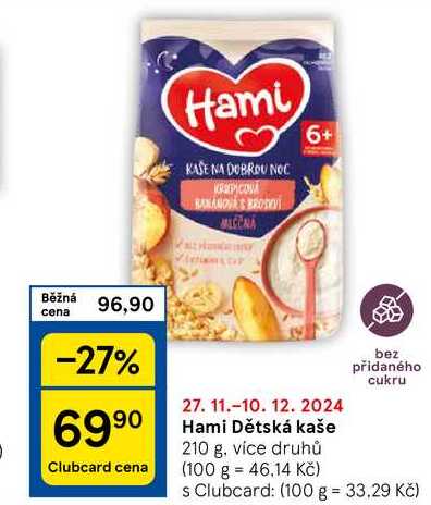 Hami Dětská kaše bez přidaného cukru, 210 g, více druhů 