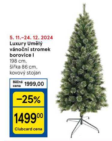 Luxury Umělý vánoční stromek borovice, 198 cm. šířka 86 cm. kovový stojan 