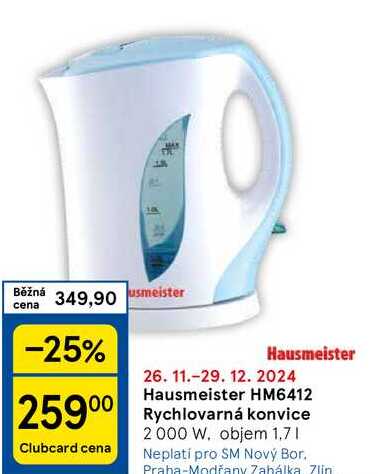 Hausmeister HM6412 25900 Rychlovarná konvice 2000 W. objem 1,7 l