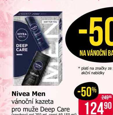 Nivea Men vánoční kazeta pro muže Deep Care cprchový gel 250 ml sprei 150 ml