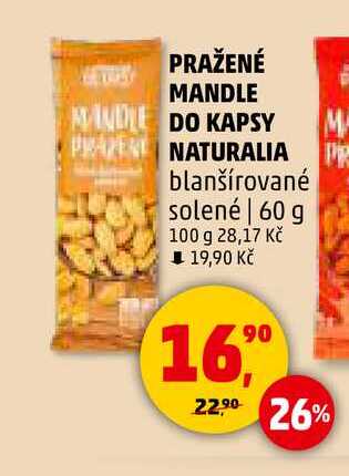 PRAŽENÉ MANDLE DO KAPSY NATURALIA blanšírované solené, 60 g 