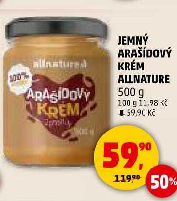 JEMNÝ ARAŠÍDOVÝ KRÉM 100% ALLNATURE, 500 g 