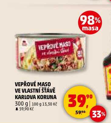 VEPŘOVÉ MASO VE VLASTNÍ ŠŤÁVĚ KARLOVA KORUNA, 300 g 