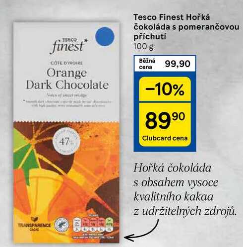 Tesco Finest Hořká čokoláda s pomerančovou příchutí, 100 g