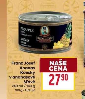 Franz Josef Ananas Kousky v ananasové šťávě 240 ml/140 g 