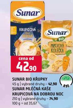 Sunar bio křupky 45 g sunar mléčná kaše krupicocá na dobrou noc 210 g vybrané druhy