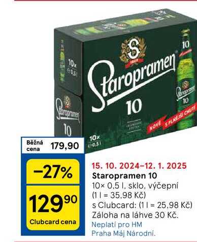 Staropramen 10, 10x 0,5 l. sklo, výčepní 