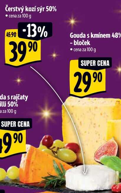 Čerstvý kozí sýr 50%, cena za 100 g 