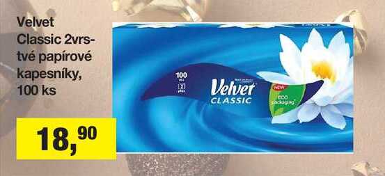 Velvet Classic 2vrstvé papírové kapesníky, 100 ks 