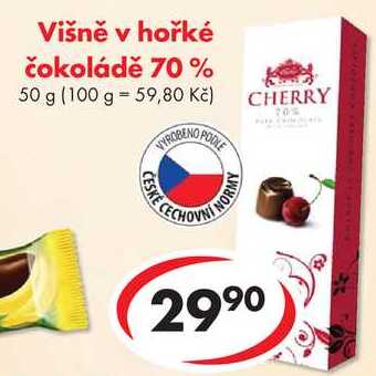 Višně v hořké čokoládě 70 %, 50 g  